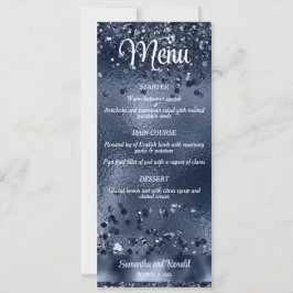 Invitación Elegante Purpurina azul oscuro y menú Boda Relieve