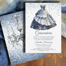 Invitación Elegante Purpurina azul quineanera Fiesta de traje