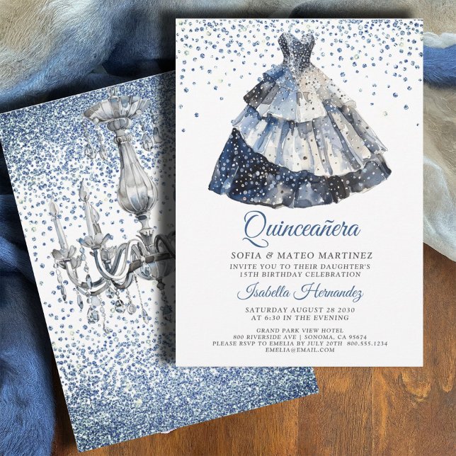 Invitación Elegante Purpurina azul quineanera Fiesta de traje (Subido por el creador)
