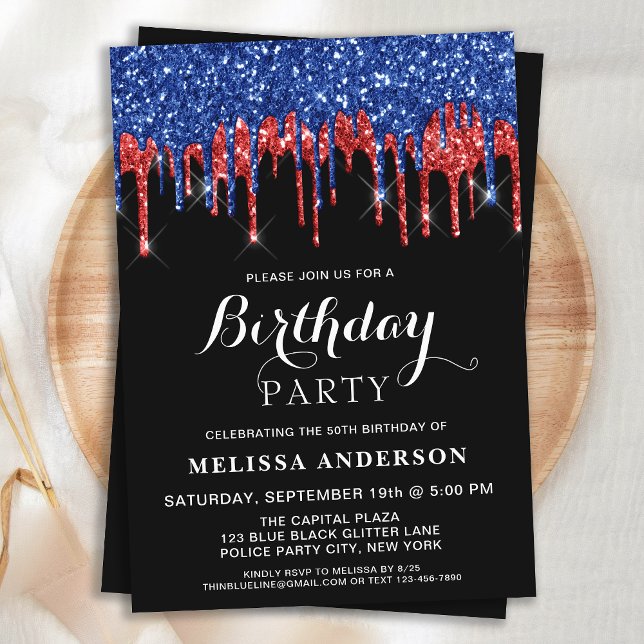 Invitación Elegante Purpurina azul rojo gotea patriótico cump (Subido por el creador)