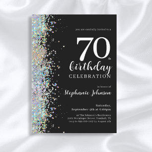 Invitación Elegante Purpurina Black 70th Birthday Party