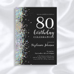 Invitación Elegante Purpurina Black 80th Birthday Party<br><div class="desc">Elegante Purpurina Black 80th Birthday Party Invitation. Para una invitación de cumpleaños con un toque de elegancia, este diseño muestra un estilo moderno y sofisticado con la cantidad justa de brillo. La invitación tiene un fondo adornado con elegantes acentos purpurinas que captan la luz de forma bonita. La tipografía moderna...</div>