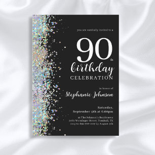 Invitación Elegante Purpurina Black 90th Birthday Party