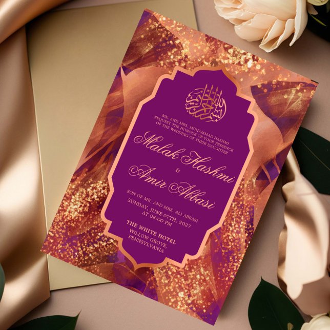 Invitación Elegante Purpurina Boda musulmán púrpura islámico (Subido por el creador)