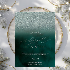 Invitación Elegante Purpurina Bokeh Green Test Dinner