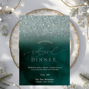 Invitación Elegante Purpurina Bokeh Green Test Dinner