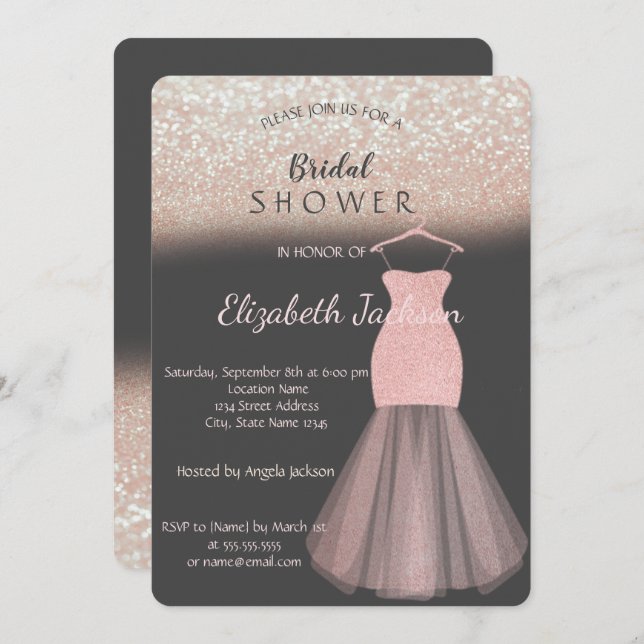 Invitación Elegante Purpurina Bokeh Vestido Noviales Ducha (Anverso / Reverso)