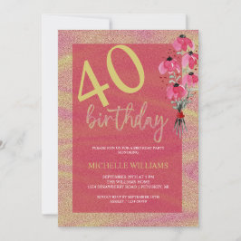 Invitación Elegante Purpurina caligrafía de oro cumpleaños fl