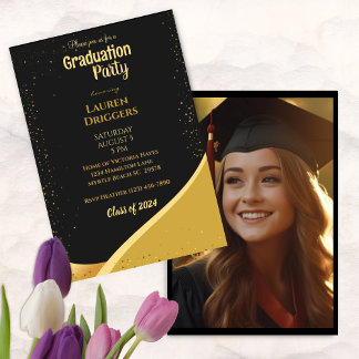 Invitación Elegante Purpurina de año de foto graduado de escu