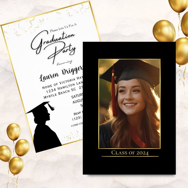 Invitación Elegante Purpurina de año de foto graduado de escu (Subido por el creador)