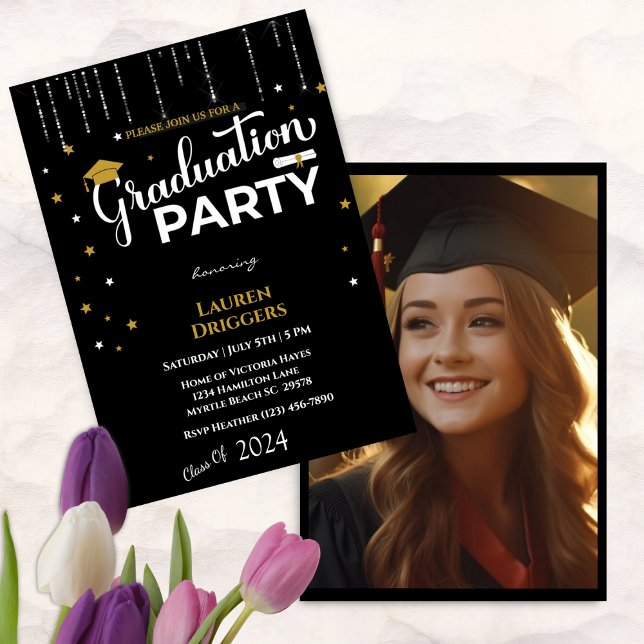 Invitación Elegante Purpurina de año de foto graduado de escu (Editable Graduation Year)