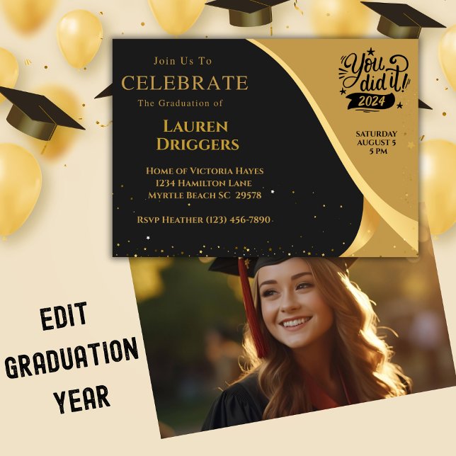 Invitación Elegante Purpurina de año de foto graduado de escu (Subido por el creador)