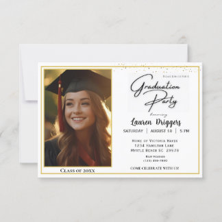 Invitación Elegante Purpurina de año de foto graduado de escu
