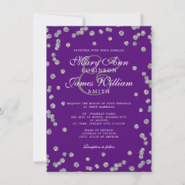 Invitación Elegante Purpurina de Boda Plata Confetti Púrpura