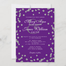 Invitación Elegante Purpurina de Boda Plata Confetti Púrpura
