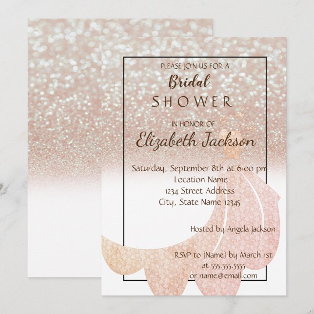 Invitación Elegante Purpurina de Bokeh de Moda, ducha de novi (Anverso / Reverso)