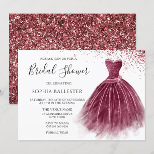 Invitación Elegante Purpurina de Borgoña Ducha de Novias