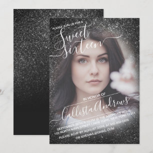 Invitación Elegante Purpurina de espárragos negros Ombre Phot