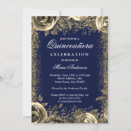 Invitación Elegante Purpurina de espuma de oro Quinceanera In