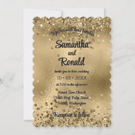 Invitación Elegante Purpurina de Faux Gold y Boda de Relieve 