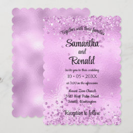 Invitación Elegante Purpurina de Faux Lilac y Boda de Relieve