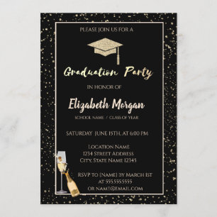 Invitación Elegante Purpurina de Graduación Cap, Confetti, Vi