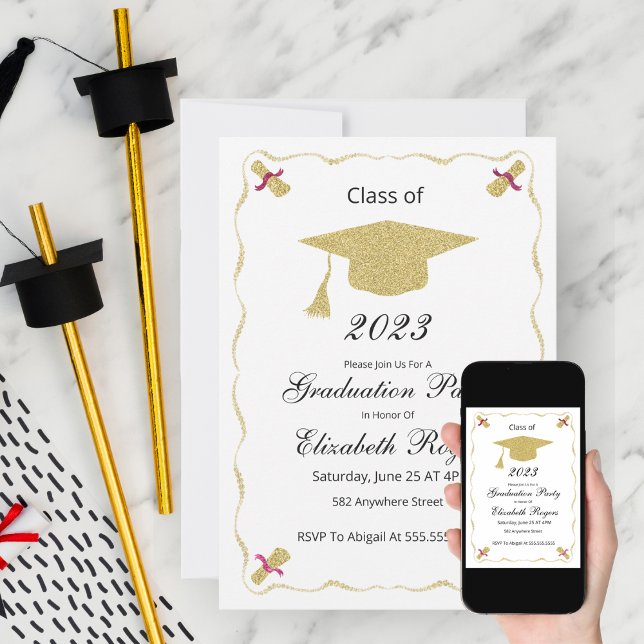 Invitación Elegante Purpurina De Graduación De Moda Y Diploma (Subido por el creador)