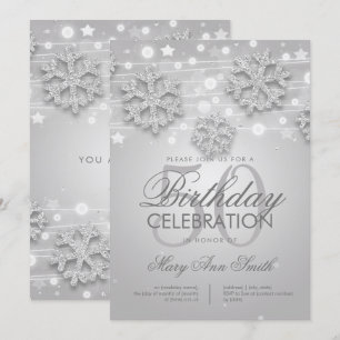 Invitación Elegante Purpurina de Invierno de Fiesta de Cumple