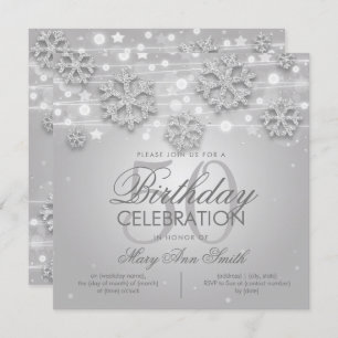 Invitación Elegante Purpurina de Invierno Plateado 50 cumplea
