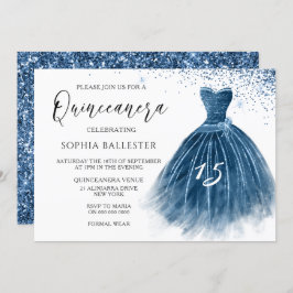 Invitación Elegante Purpurina de la Marina Indigo Gown Quince