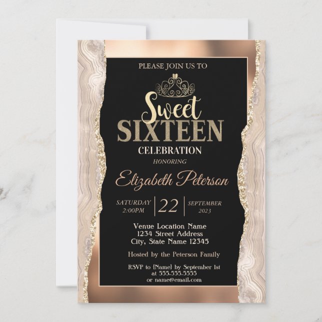 Invitación Elegante Purpurina de Mármol de Cobre 16 (Anverso)