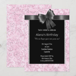 INVITACIÓN ELEGANTE PURPURINA DE MÁRMOL PINK SILVER BLACK NEG