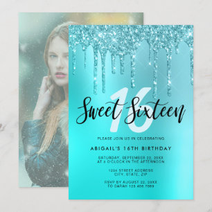 Invitación Elegante purpurina de menta acuática gotea dulces