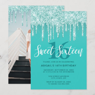 Invitación Elegante purpurina de menta acuática gotea dulces
