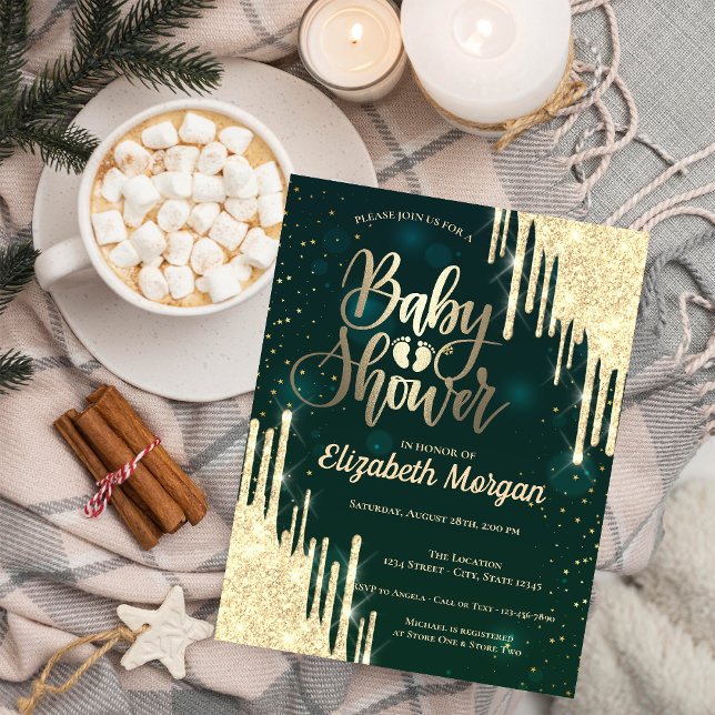 Invitación Elegante Purpurina de Moda gotea Baby Shower verde (Subido por el creador)