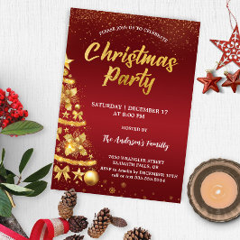 Invitación Elegante Purpurina de Navidades rojos Fiesta de or