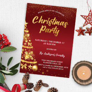 Invitación Elegante Purpurina de Navidades rojos Fiesta de or