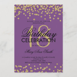 Invitación Elegante Purpurina de oro 18 cumpleaños Confetti m