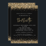 Invitación Elegante Purpurina de oro 30 Fiesta negro<br><div class="desc">Elegante Purpurina de Oro 30 Fiestas Invitación Negra. Los glamorosos bordes de confeti de purpurina de oro están en la parte superior e inferior y también en la parte trasera. El 30º se presenta en un estilo moderno de escritura a mano. Personaliza fácilmente el resto del texto a tu propia...</div>