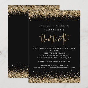 Invitación Elegante Purpurina de oro 30 Fiesta negro