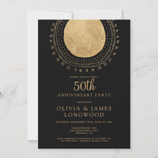 Invitación Elegante Purpurina de Oro 50 aniversario Boda (Anverso)