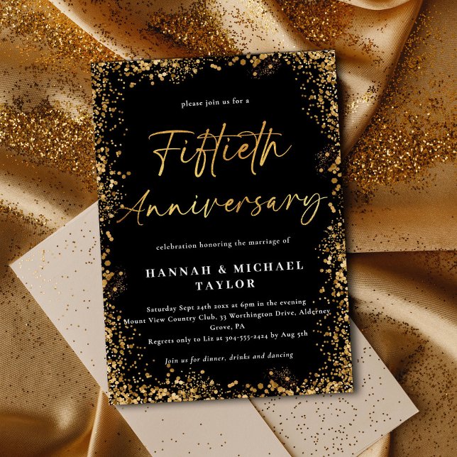 Invitación Elegante Purpurina de Oro 50 aniversario Boda (Subido por el creador)