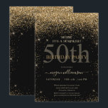 Invitación Elegante Purpurina de Oro 50 cumpleaños<br><div class="desc">Este elegante diseño presenta un fondo negro,  purpurina dorado y grabado de guiones personalizados. Qué hermosa manera de invitar a sus invitados a esta ocasión especial.</div>
