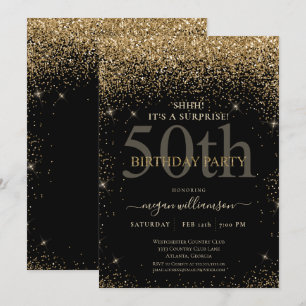 Invitación Elegante Purpurina de Oro 50 cumpleaños