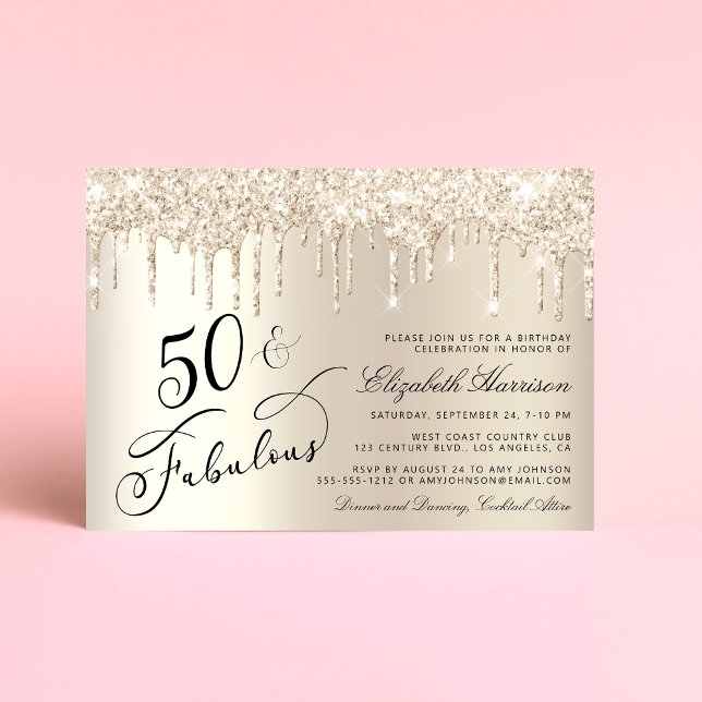Invitación Elegante Purpurina de Oro 50 cumpleaños (Celebrate her 50 years of sparkle with an elegant gold glitter birthday party invitation  🎉 🎂 🥂)