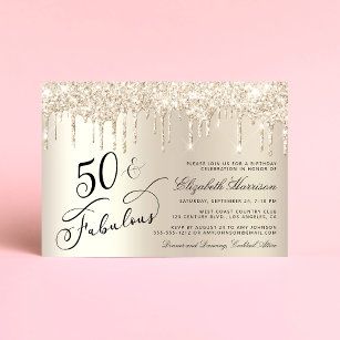 Invitación Elegante Purpurina de Oro 50 cumpleaños