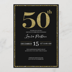 Invitación Elegante Purpurina de oro 50 cumpleaños