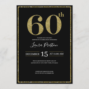 Invitación Elegante Purpurina de Oro 60 cumpleaños