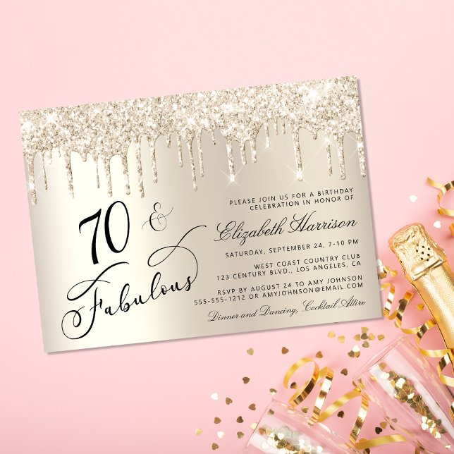 Invitación Elegante Purpurina de Oro 70º Partido de Cumpleaño (Celebrate her 75 years of sparkle with an elegant gold glitter birthday party invitation  🎉 🎂 🥂)