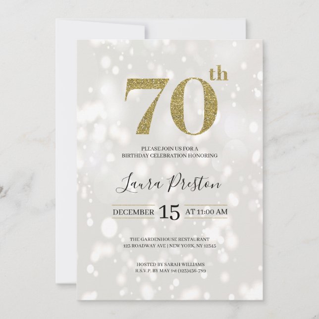 Invitación Elegante Purpurina de oro 70 cumpleaños (Anverso)